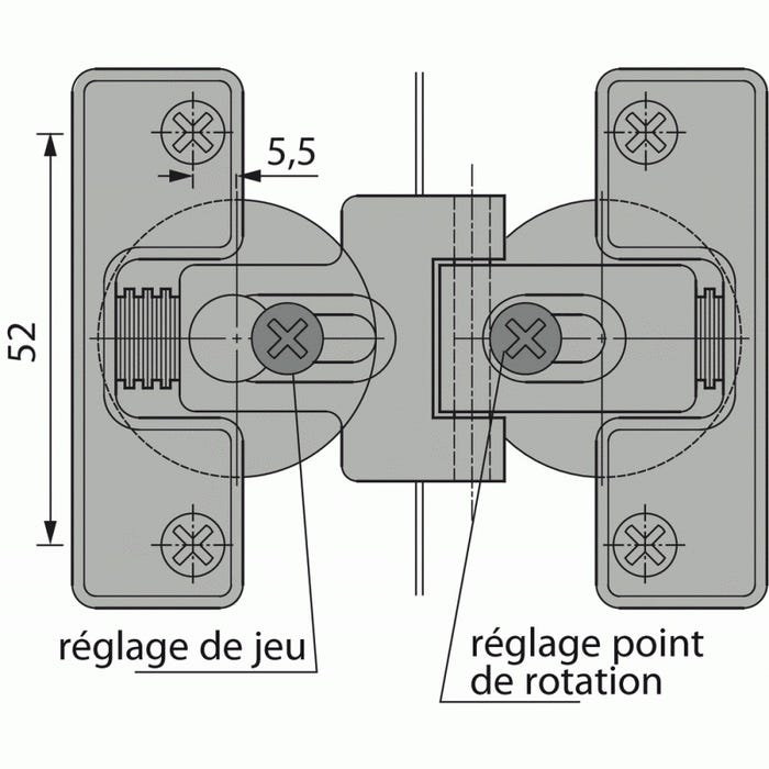 Charnière invisible spécifique 180° pour portes pliantes avec axe de rotation décalé 1