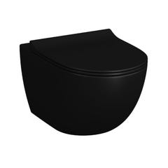 Pack WC Bati-support Geberit Duofix + WC sans bride Vitra SENTO noir mat + Abattant frein de chute + Plaque noire (BlackSentoGeb 1