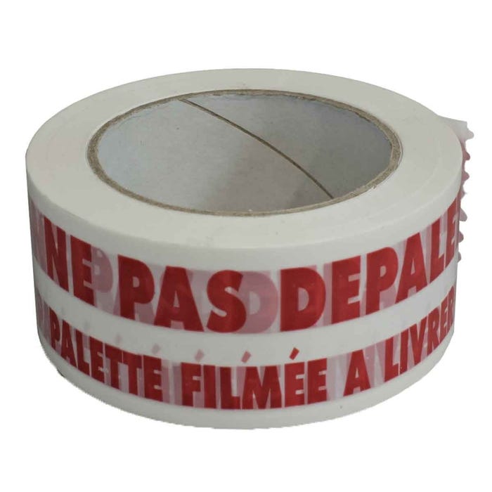 Ruban adhésif d'emballage 28µ blanc imprimé "NE PAS DEPALETTISER" en rouge - rouleau d'expédition 50 mm x 100 m - Carton de 36 2