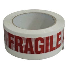 Ruban adhésif d'emballage 28µ blanc imprimé "FRAGILE" en rouge - rouleau adhésif d'expédition 50 mm x 100 m - Carton de 36 2