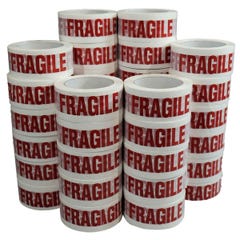 Ruban adhésif d'emballage 28µ blanc imprimé "FRAGILE" en rouge - rouleau adhésif d'expédition 50 mm x 100 m - Carton de 36 0