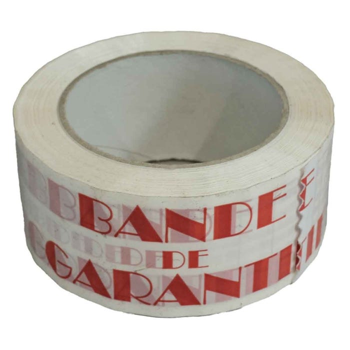 Ruban adhésif d'emballage 28µ blanc imprimé "BANDE DE GARANTIE" en rouge - rouleau d'expédition 50 mm x 100 m - Carton de 36 3