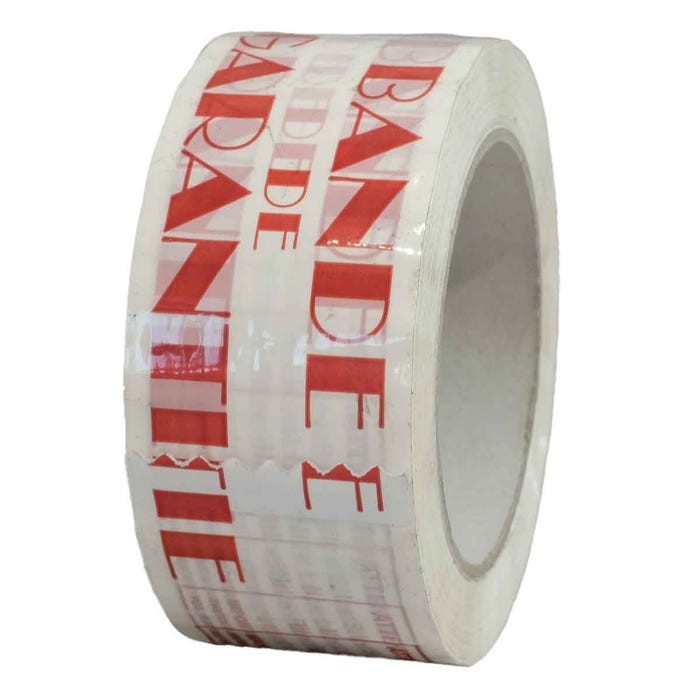 Ruban adhésif d'emballage 28µ blanc imprimé "BANDE DE GARANTIE" en rouge - rouleau d'expédition 50 mm x 100 m - Carton de 36 2