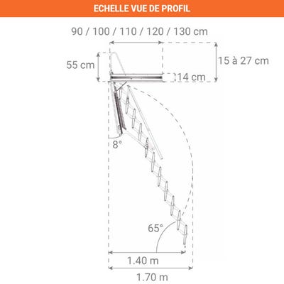 Escalier Escamotable métal - Hauteur sous plafond 2.80m - Trémie 70x130cm -  LML70130-2 ❘ Bricoman