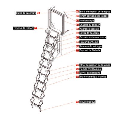 Escalier escamotable bois - Hauteur sous plafond 2.80m - Trémie 70x120cm -  LWK70120-2 ❘ Bricoman