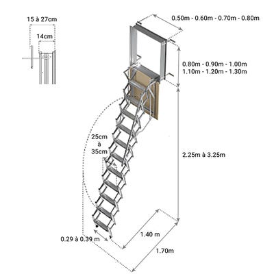 Escalier escamotable bois - Hauteur sous plafond 2.80m - Trémie 70x120cm -  LWK70120-2 ❘ Bricoman