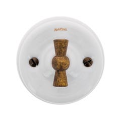 FONTINI- GARBY - Interrupteur Va & Vient Porcelaine Blanche Manette Bois Hêtre 10A-250V - Réf. 30308213