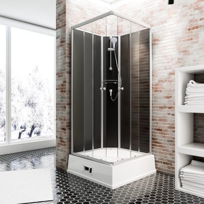 cabine de douche avec chauffe-eau, x 110 x 215 cm, verre de cabine de douche complète, noir, Korfu II ❘ Bricoman