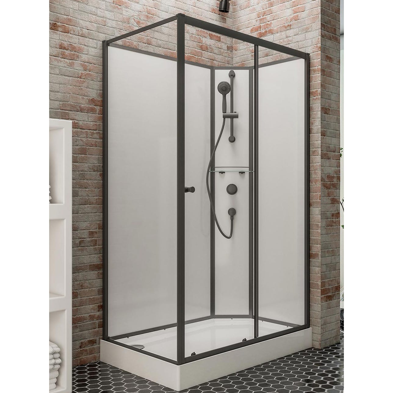 Schulte cabine de douche intégrale complète avec porte coulissante, verre 5 mm, 80 x 120 cm, paroi latérale à gauche, ouverture vers la droite, Tahiti 1