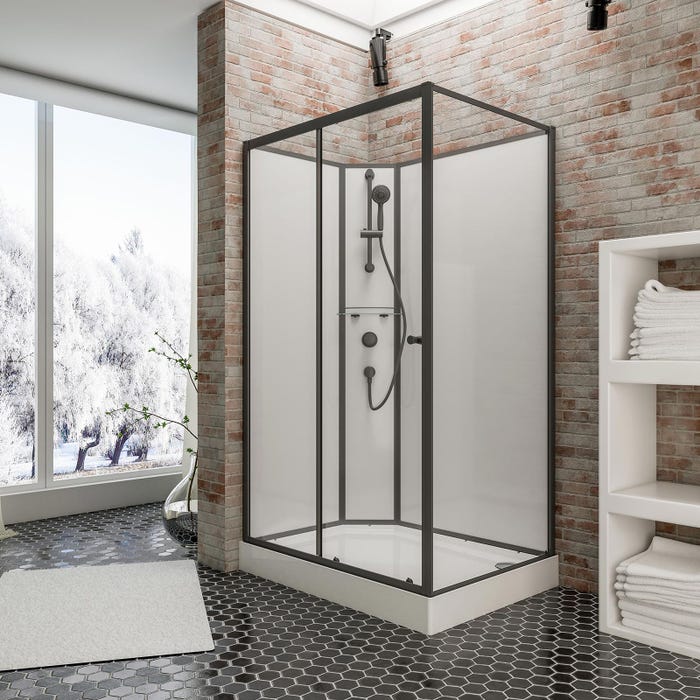 Schulte cabine de douche intégrale complète avec porte coulissante, verre 5 mm, 120 x 90 cm, paroi latérale à droite, ouverture vers la gauche, Tahiti 0