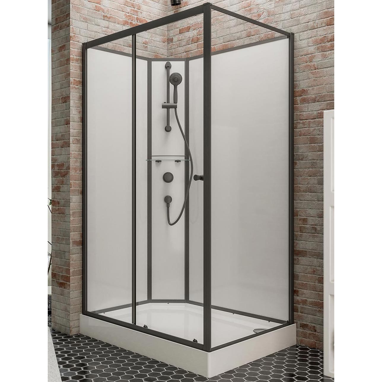 Schulte cabine de douche intégrale complète avec porte coulissante, verre 5 mm, 120 x 90 cm, paroi latérale à droite, ouverture vers la gauche, Tahiti 1