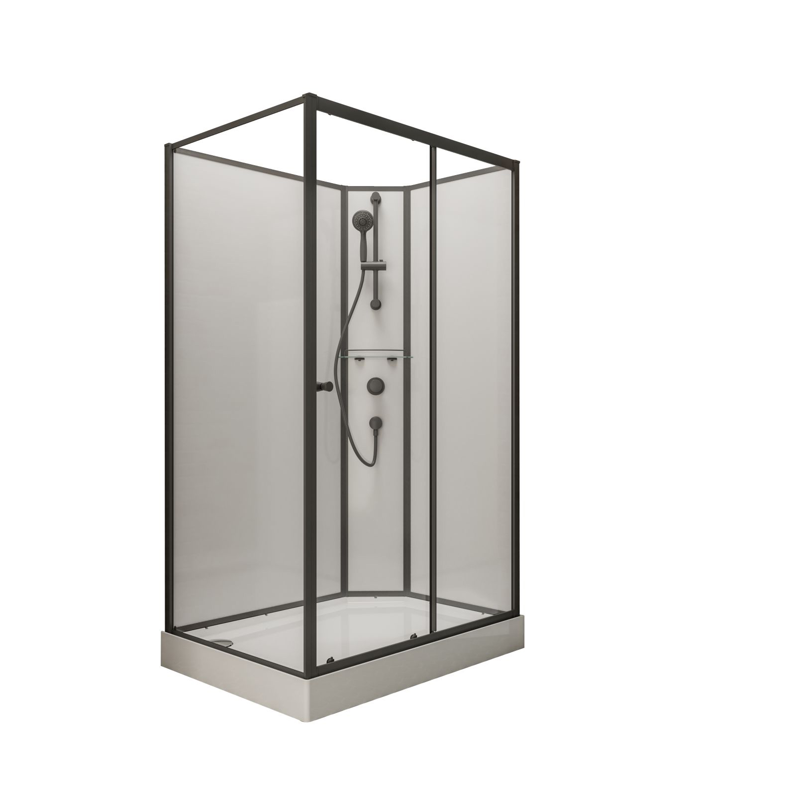 Cabine de douche intégrale complète avec porte coulissante, verre 5 mm, SCHULTE, 90 x 120 cm, paroi latérale à gauche, ouverture vers la droite