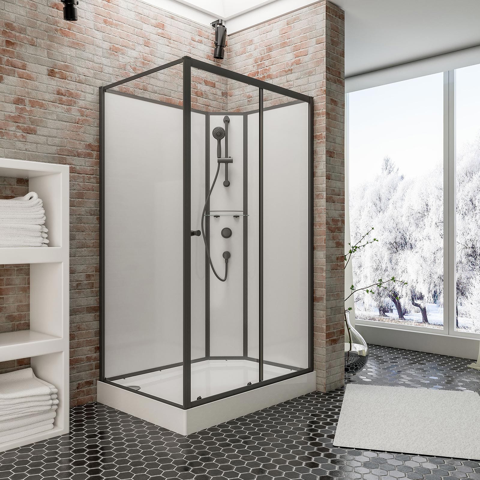 Schulte cabine de douche intégrale complète avec porte coulissante, verre 5 mm, 90 x 120 cm, paroi latérale à gauche, ouverture vers la droite, Tahiti 0