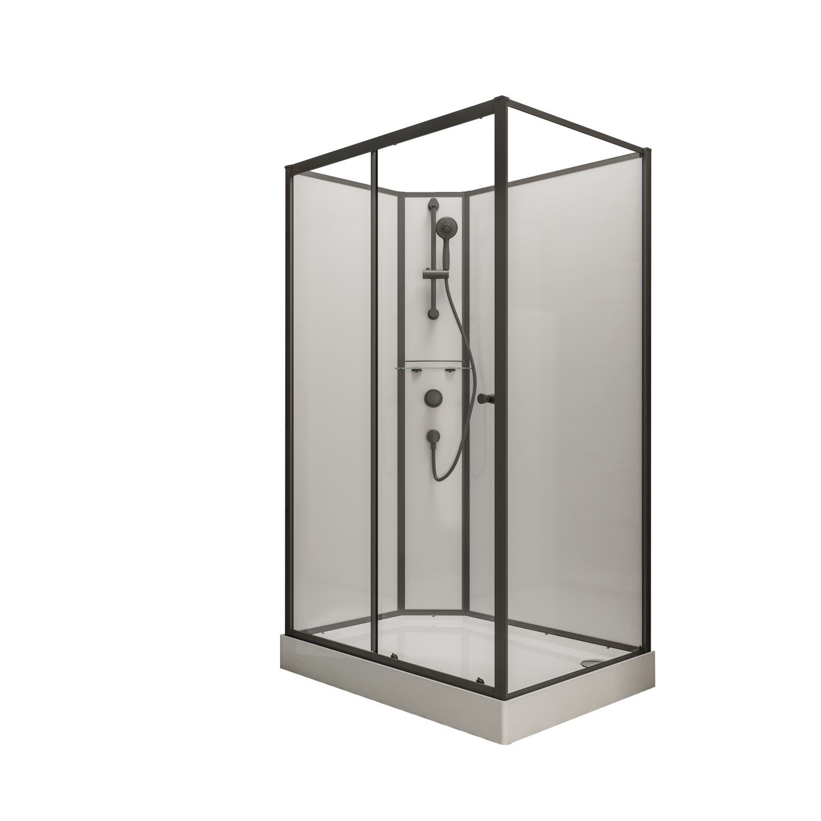 Cabine de douche intégrale complète avec porte coulissante, verre 5 mm, SCHULTE, 120 x 80 cm, paroi latérale à droite, ouverture vers la gauche
