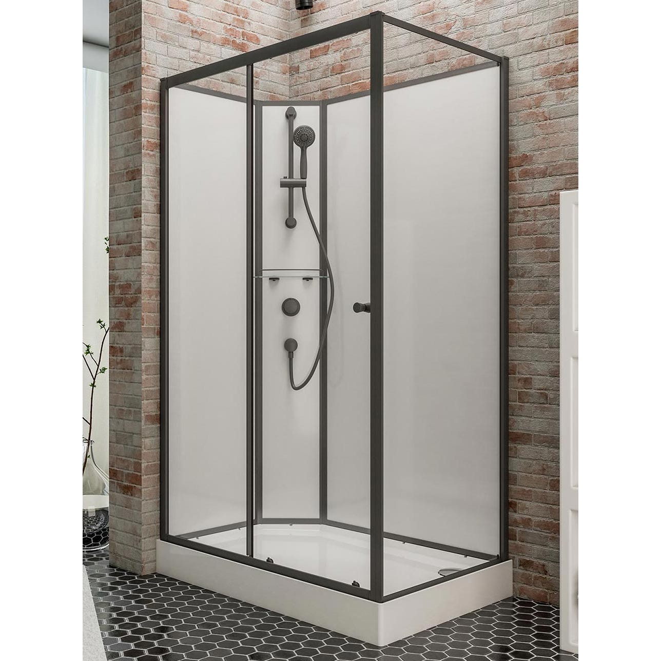 Schulte cabine de douche intégrale complète avec porte coulissante, verre 5 mm, 120 x 80 cm, paroi latérale à droite, ouverture vers la gauche, Tahiti 1