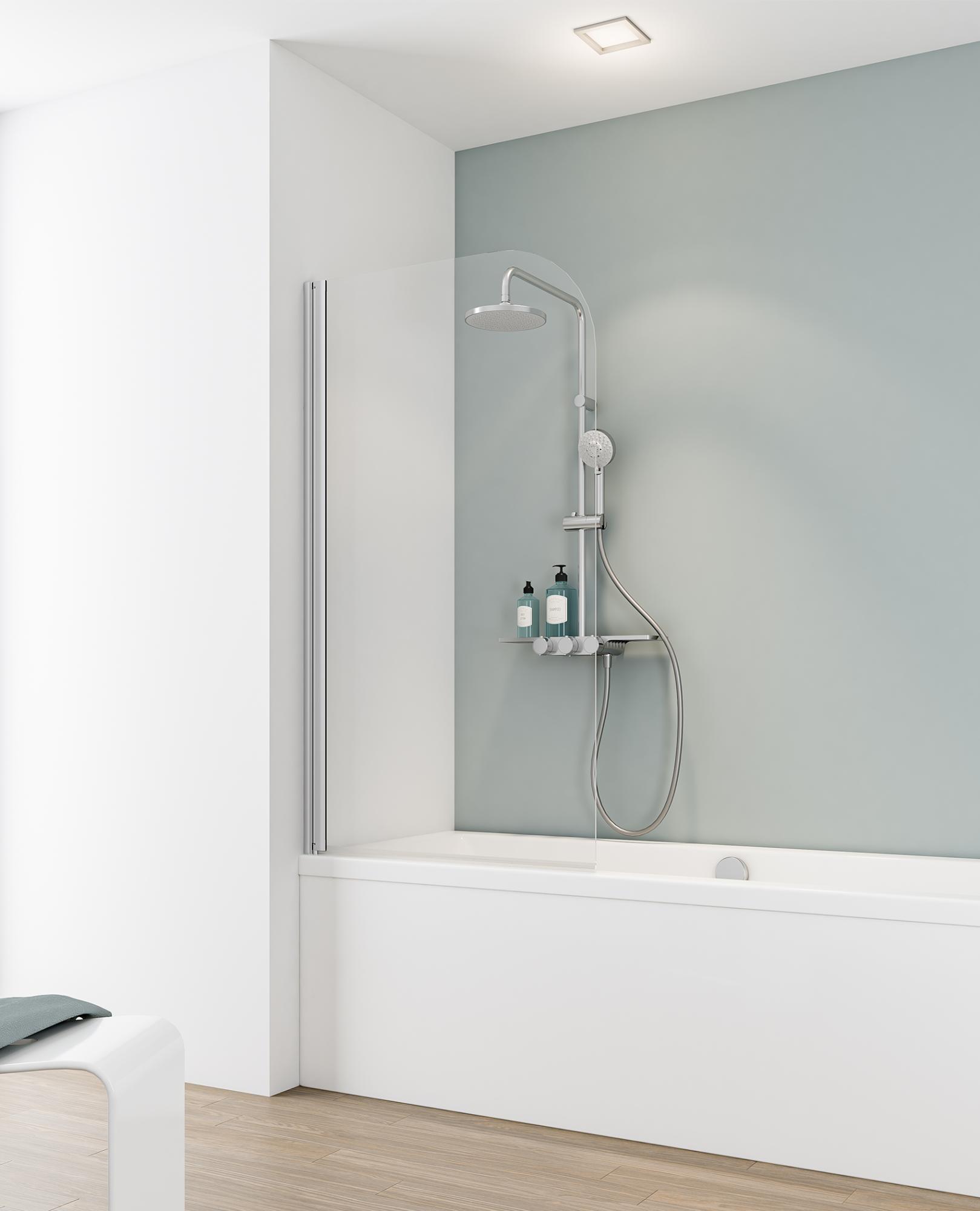 Schulte pare-baignoire rabattable, 80 x 140 cm, verre transparent 5 mm, écran paroi de baignoire mobile 1 volet pivotant, profilé alu nature