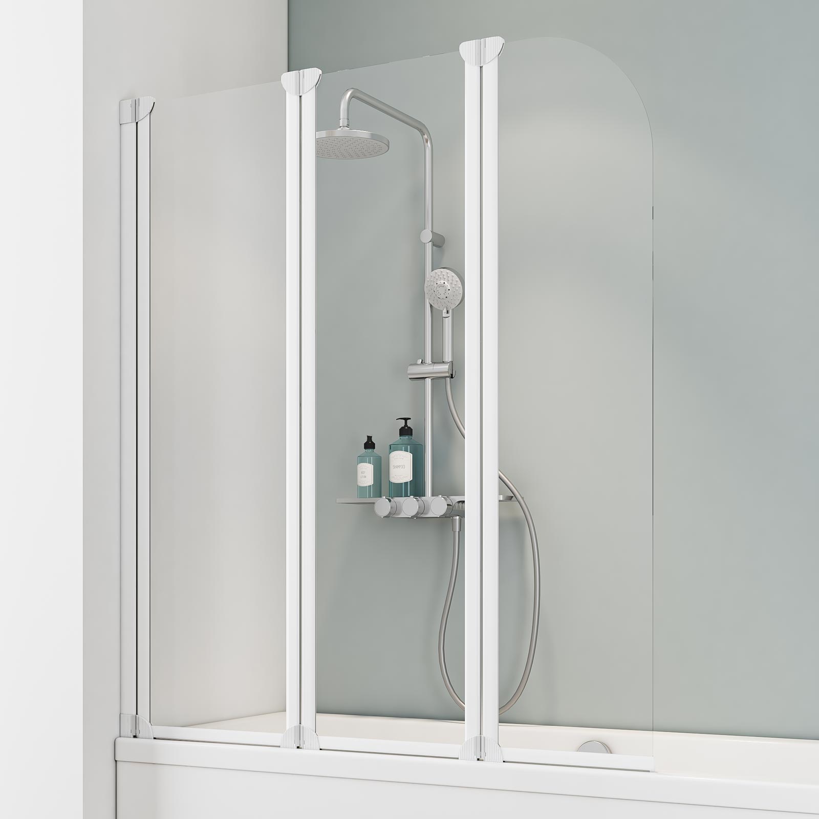 Schulte pare-baignoire mobile rabattable 125 x 140 cm, paroi de baignoire 3 volets, écran de baignoire pivotant, profilé blanc, verre transparent 0