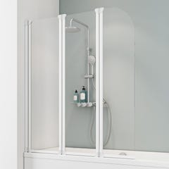 Schulte pare-baignoire mobile rabattable 125 x 140 cm, paroi de baignoire 3 volets, écran de baignoire pivotant, profilé blanc, verre transparent