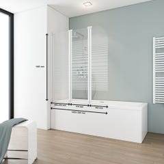 Schulte pare-baignoire rabattable 125 x 140 cm, paroi de baignoire 3 volets, écran de baignoire pivotant, profilé blanc, décor rayures horizontales 2