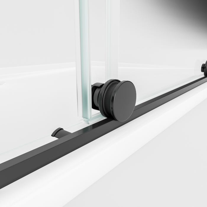 Schulte porte de douche coulissante en niche, 100x200 cm, profilé noir, roulettes en bas, verre 6 mm transparent anticalcaire, style industriel 2