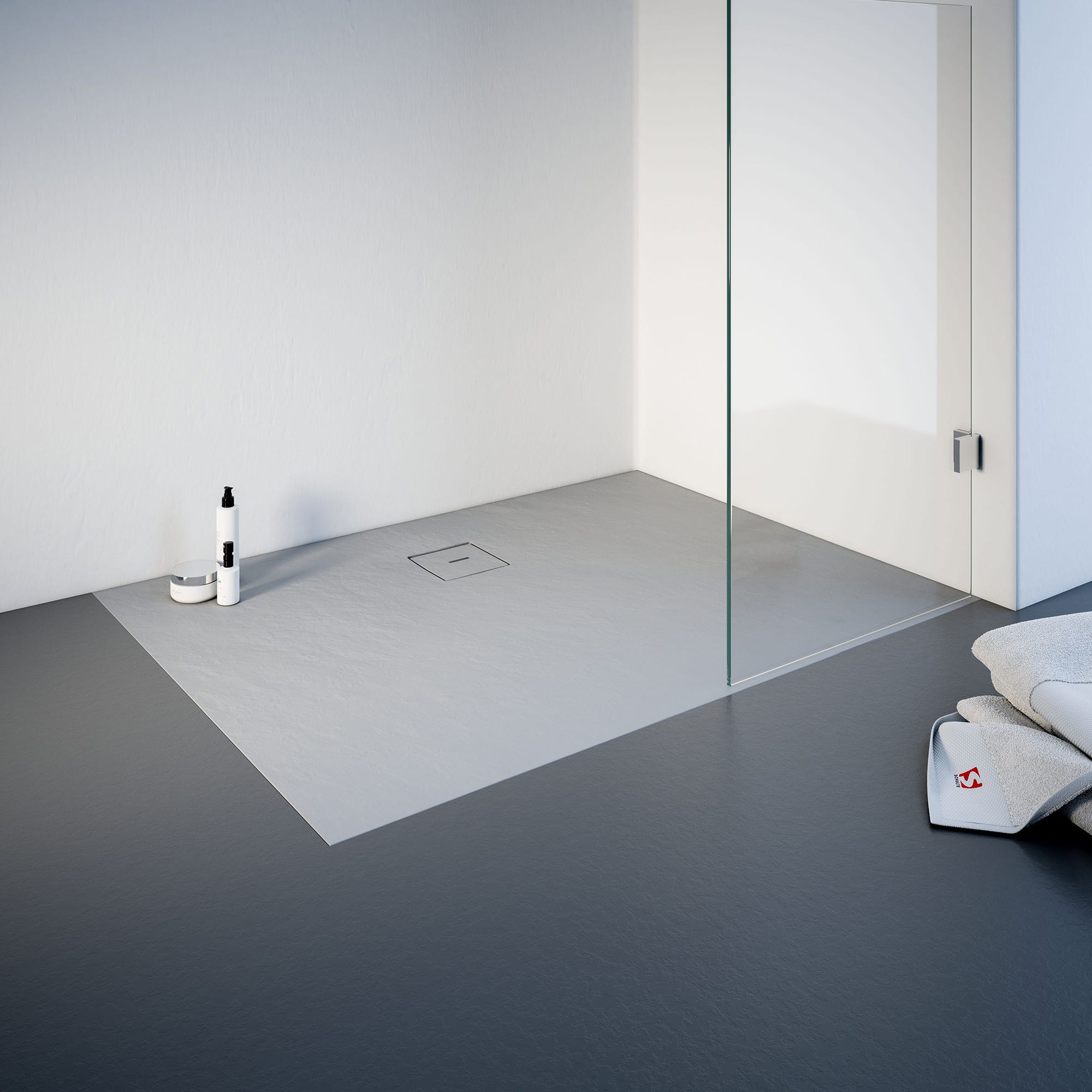 Schulte receveur de douche de plain-pied 80 x 120 cm, résine minérale, rectangulaire, effet pierre gris, bac à douche 0