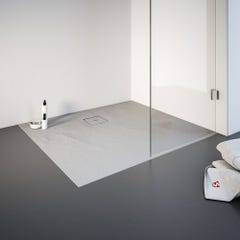 Schulte receveur de douche de plain-pied 90 x 100 cm, résine minérale, rectangulaire, effet pierre gris, bac à douche 0