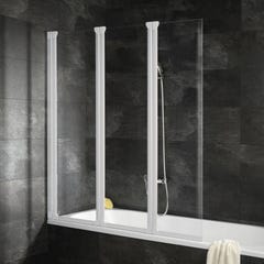 Schulte pare-baignoire mobile rabattable 124 x 130 cm, paroi de baignoire 3 volets, écran de baignoire pivotant, verre transparent, profilé blanc 1