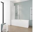 Schulte pare-baignoire mobile rabattable 124 x 130 cm, paroi de baignoire 3 volets, écran de baignoire pivotant, verre transparent, profilé blanc