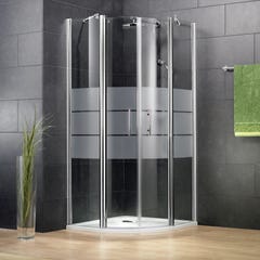 Schulte accès d'angle arrondi avec portes de douche battantes, 90 x 90 x 192 cm, verre anticalcaire sablé au milieu, profilé aspect chromé à clipser