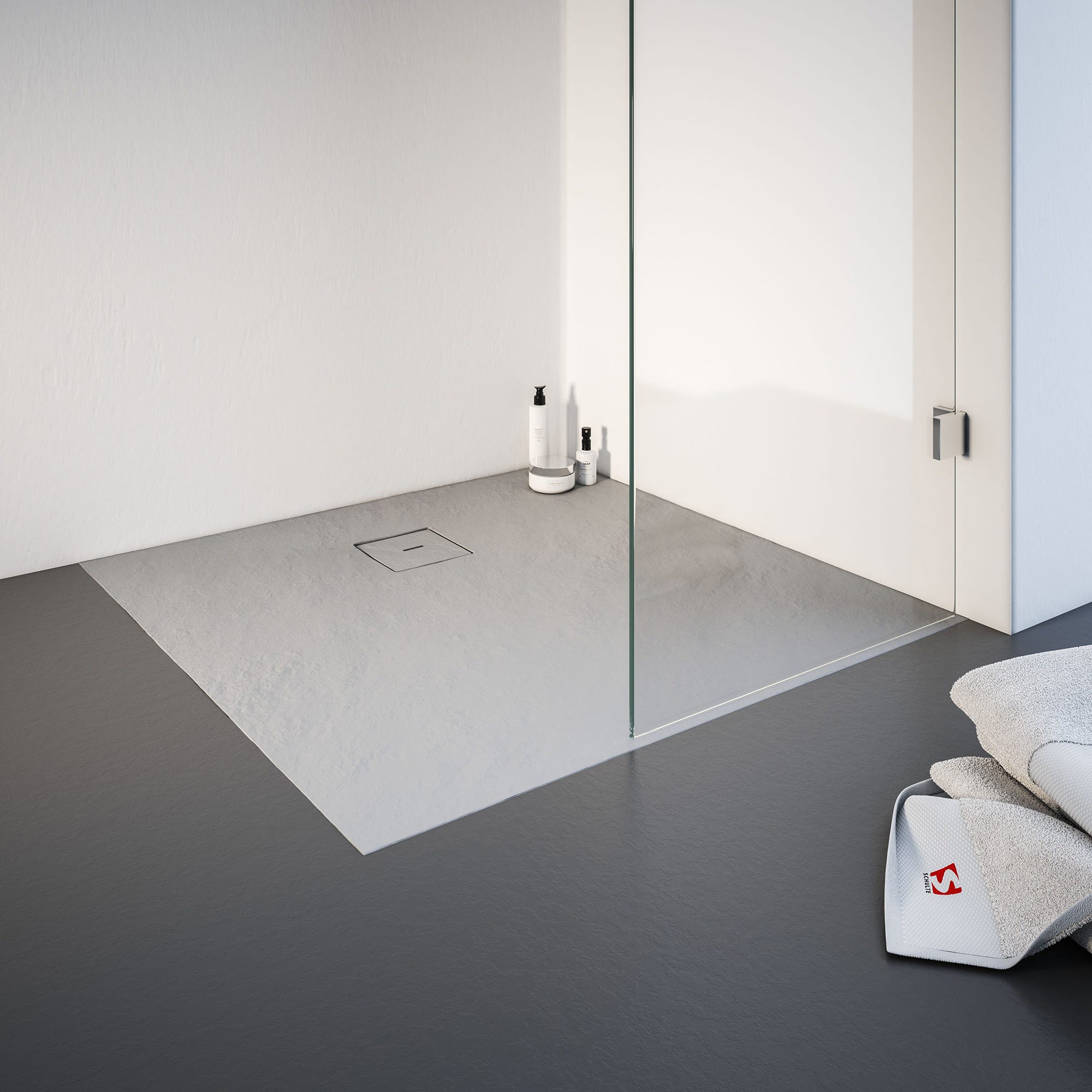 Schulte receveur de douche de plain-pied 100 x 100 cm, résine minérale, carré, effet pierre gris, bac à douche 0