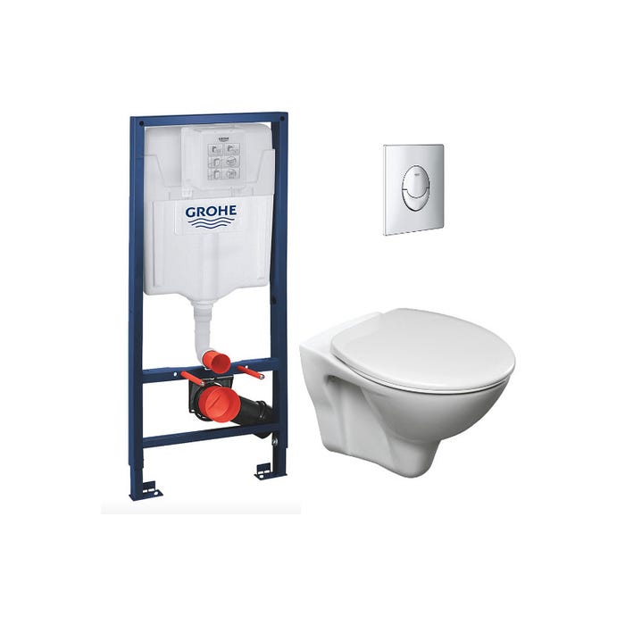 Grohe Pack WC Bâti-support Rapid SL + WC Cersanit S-LinePro + Abattant + Plaque Chrome 0