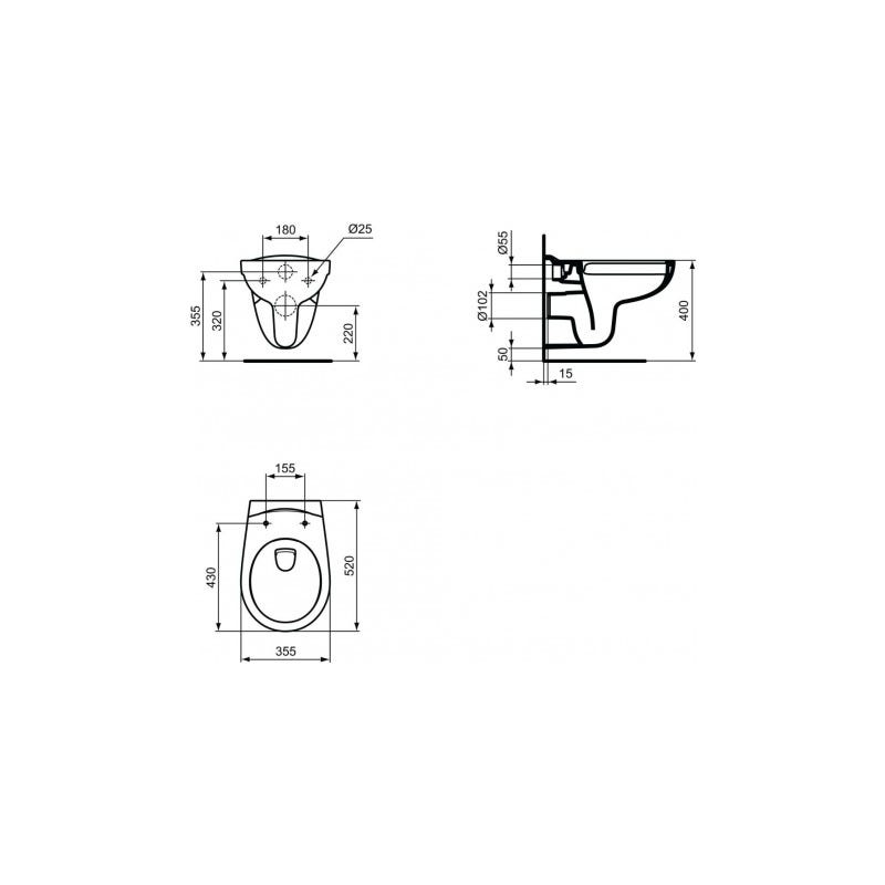 Porcher / Ideal Standard Pack WC suspendu sans bride + abattant Eurovit (PorcherRimless) 2