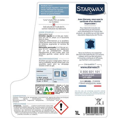 Entretien brillant Starwax 2 en 1 Sols PVC - 1L Starwax ❘ Bricoman