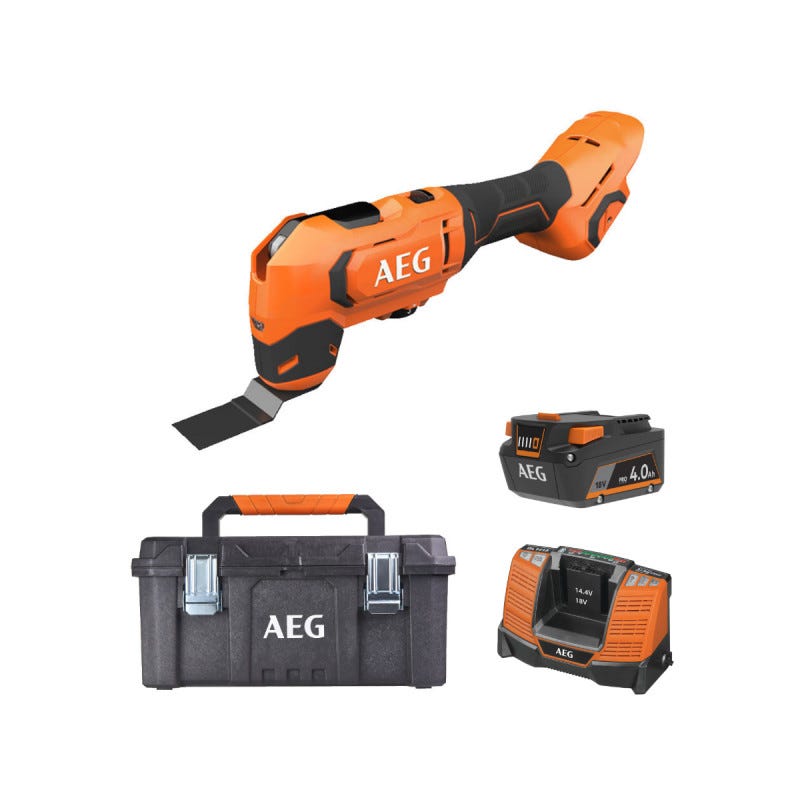 Pack AEG 18V - Outil multifonctions Brushless - Batterie 4.0 Ah - Chargeur - Caisse de rangement 0