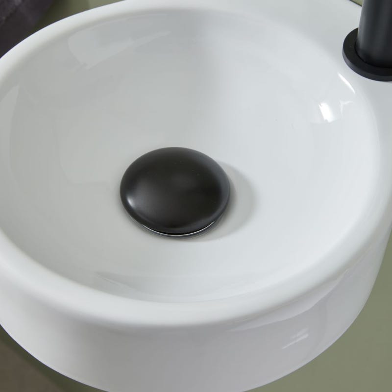 Bonde de vidage pour lavabo et vasque avec trop plein - Clic clac - Dôme céramique noir satin 1