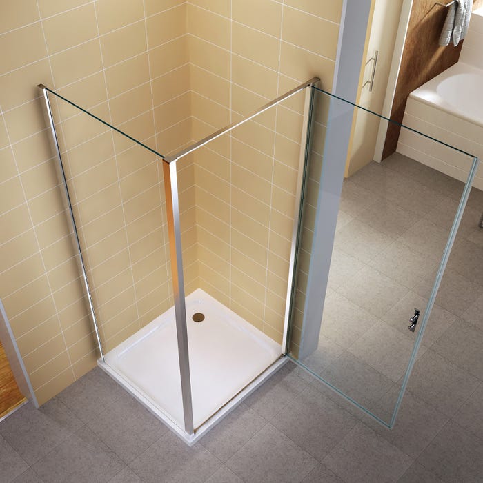 NIKY Porte de douche d'angle H 195 cm verre en 8 mm transparent 80 x 90 cm + receveur (porte 80) 2