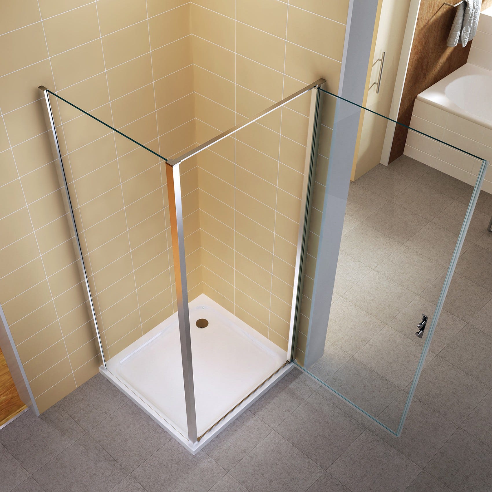 NIKY Porte de douche d'angle H 195 cm verre en 8 mm transparent 100 x 80 cm + receveur (porte 100) 2