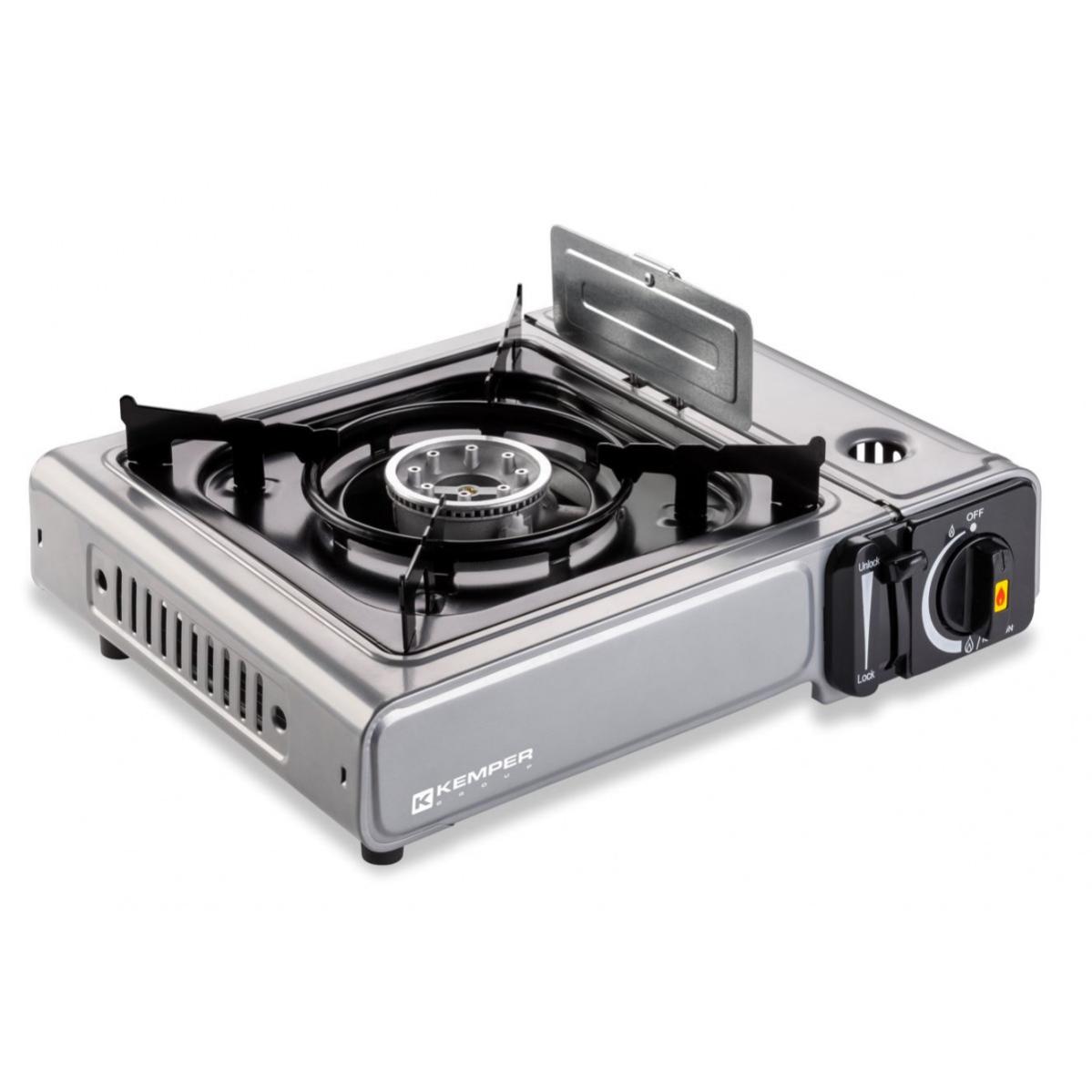 Réchaud à gaz Inox nomade KEMPER 1900W Allumage piezo Double système de sécurité Mallette