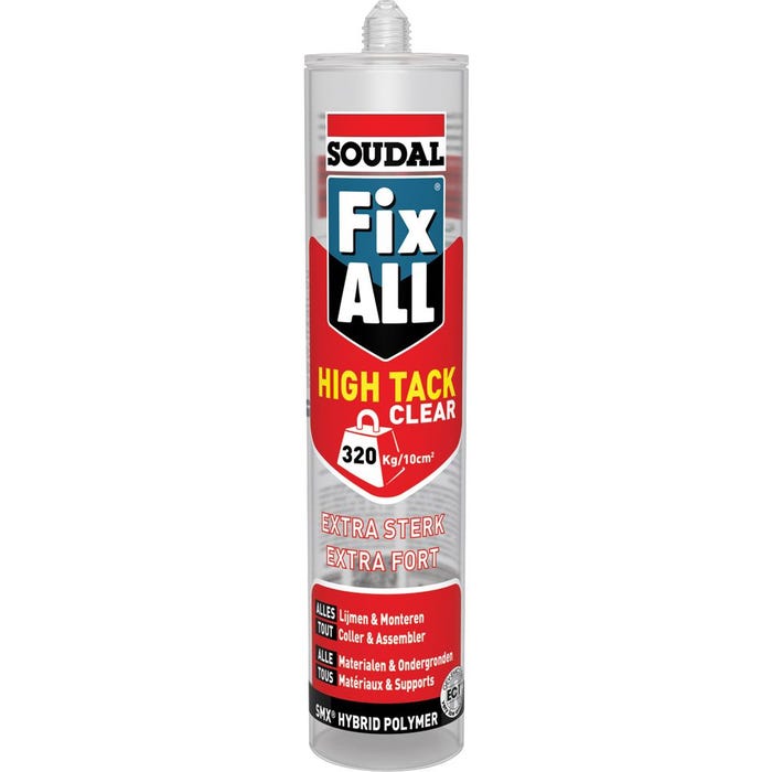 Mastic-colle Fix All High Tack Clear transparent cartouche 290ml - SOUDAL - 130276 0