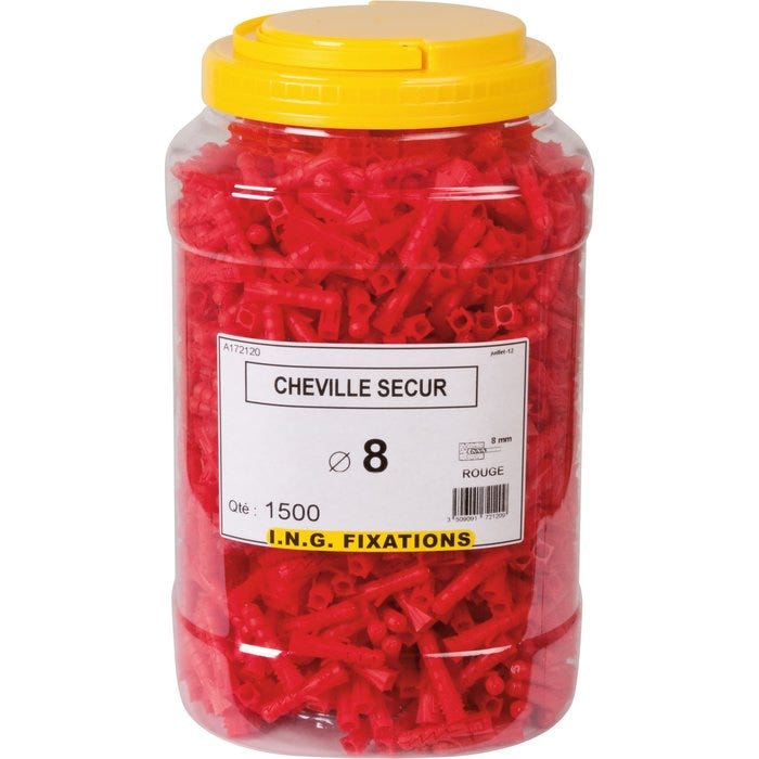 Cheville à expansion rouge - Ø 8 mm - Secur - Seau de 1500 pièces - ING Fixation 0