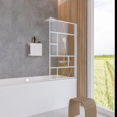 Schulte pare-baignoire rabattable, 80 x 140 cm, verre 5 mm, écran paroi de baignoire mobile 1 volet pivotant, profilé blanc mat Atelier