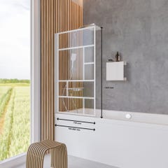Schulte pare-baignoire rabattable, 80 x 140 cm, verre 5 mm, écran paroi de baignoire mobile 1 volet pivotant, profilé blanc mat Atelier 2