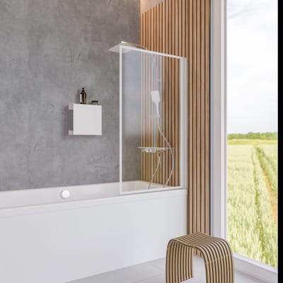 Schulte pare-baignoire rabattable, 80 x 140 cm, verre 5 mm, écran paroi de baignoire mobile 1 volet pivotant, profilé blanc mat