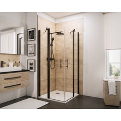 Schulte paroi de douche acces d'angle droit avec portes battantes, 90 x 90 x 190 cm, verre 5 mm transparent anticalcaire, noir, style industriel 0