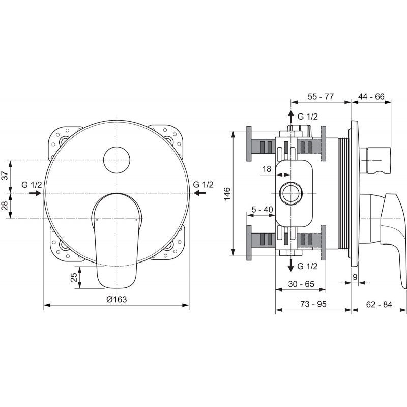 Ideal Standard Mitigeur de Baignoire Mural avec inverseur Ceraflex (A6725AA) 1