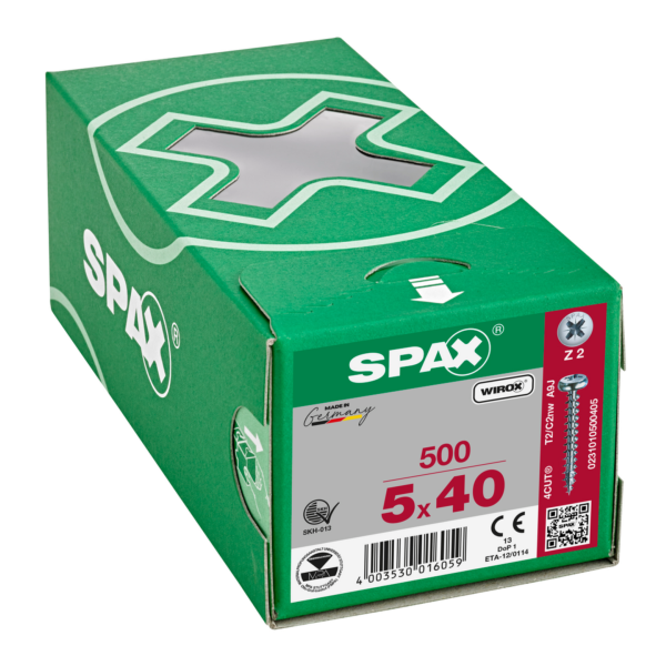 Vis bois aggloméré tête ronde Pozidrive WIROX 5X40 boîte de 500 - SPAX - 231010500405 2