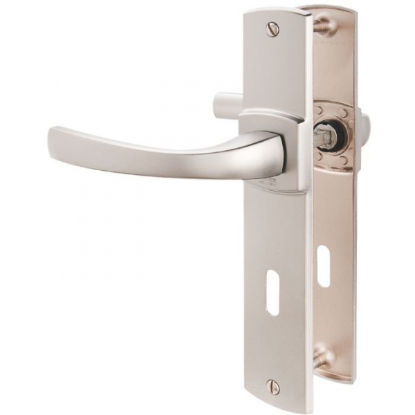 Poignée de porte sur plaque chromé velours - Clé L - 220 mm - Muze - Vachette