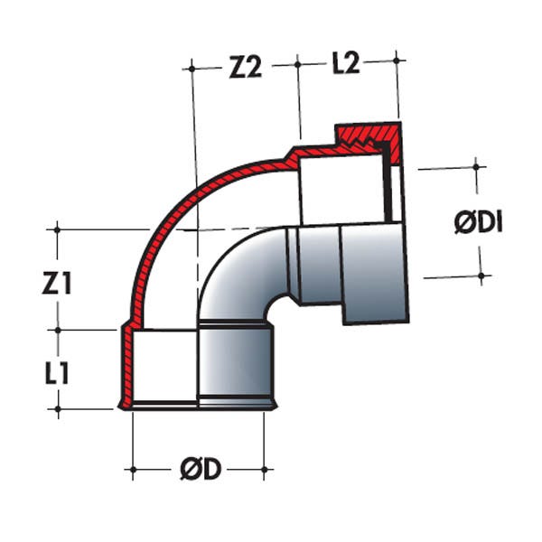 Adaptateur PVC gris coudé 87°30 - Ø 40 mm - Double emboîture - Nicoll 1