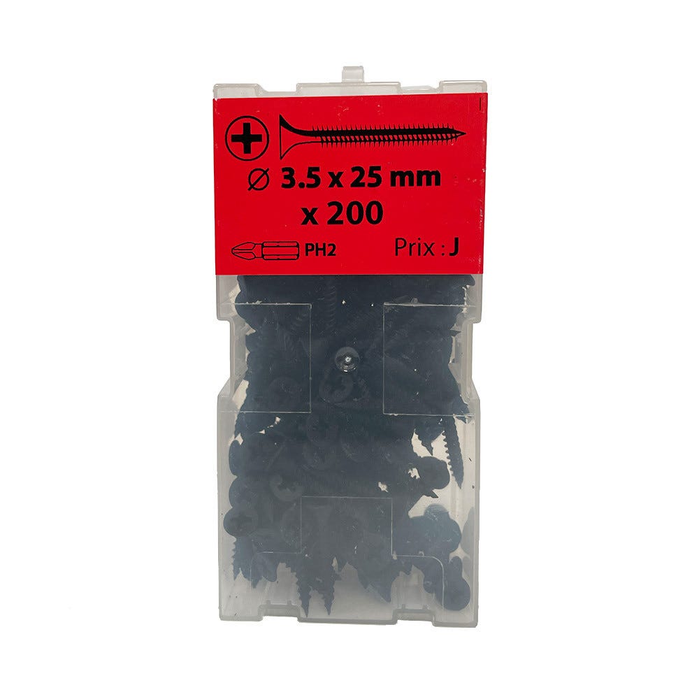 Boite 200 vis plaque de plâtre 3,5 x 25mm phosphaté noir - 0