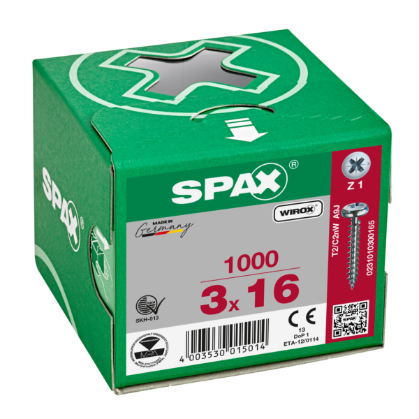 Vis bois aggloméré tête ronde Pozidrive WIROX 3X16 boîte de 1000 - SPAX - 231010300165 2